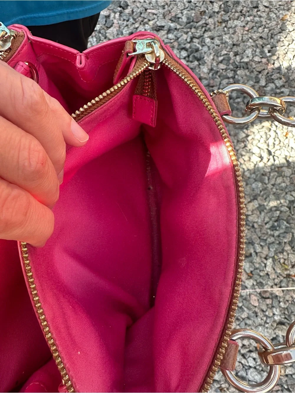 Coach Brown Leather Shoulder Bag with Pink Trim